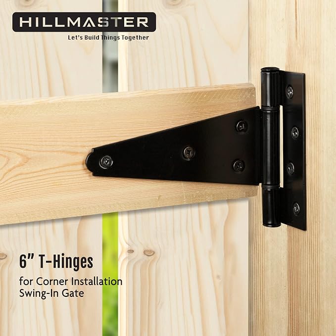 HILLMASTER 6 Inch T-Strap Heavy Duty Shed Door Hinges Gate Strap Hinges Black - Image 8