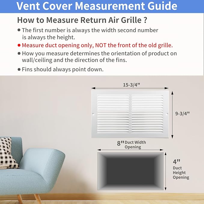 Howeall 14"W x 8"H Steel Return Air Grille, Air Return Vent Cover - Image 5