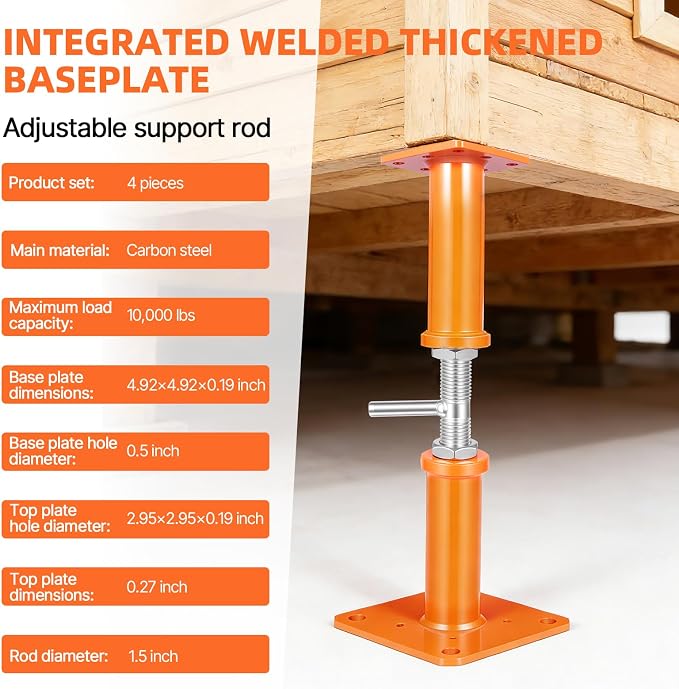 4PCS House Jacks for Leveling Crawlspace 12''-22''Adjustable Support Jack | - Image 4