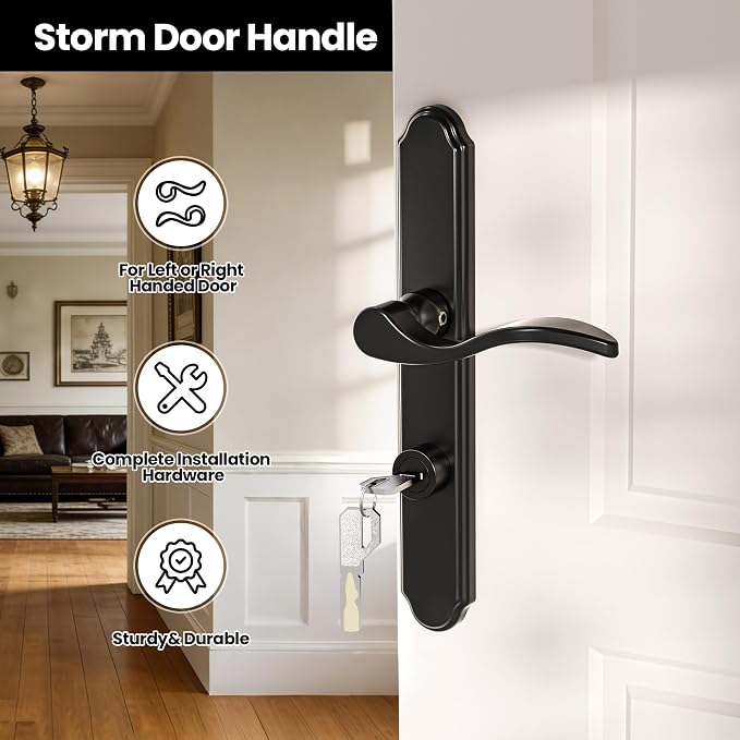 Storm Door Handle Complete Set, Mortise Keyed Lever Mount Latch withDeadbolt | - Image 5