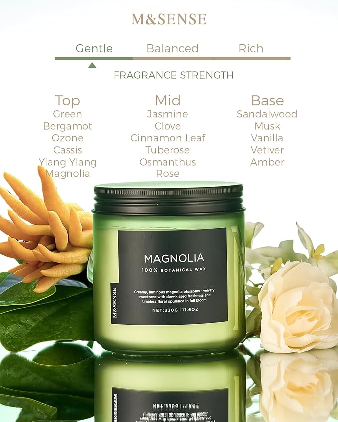 M&SENSE Magnolia Jasmine Scented Candles, 11.6oz 70 Hours Natural Soy Wax | - Image 2