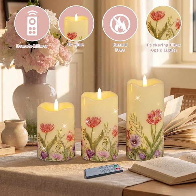 Flameless Candles, Battery Operated Floral Candles - Image 3