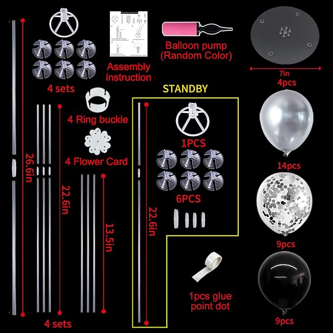TONIFUL 4 Set Black and Silver Balloon Stand Balloon Centerpiece - Image 2