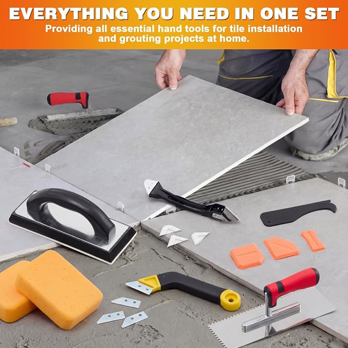 23 Pcs Tile Trowel Kit with Grout Float, Removal Tool, Silicone Caulking Tool - Image 6