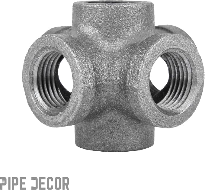 1/2" 6-way Cross Fitting, PIPE DECOR Black Malleable Iron Fittings Fit Standard - Image 5