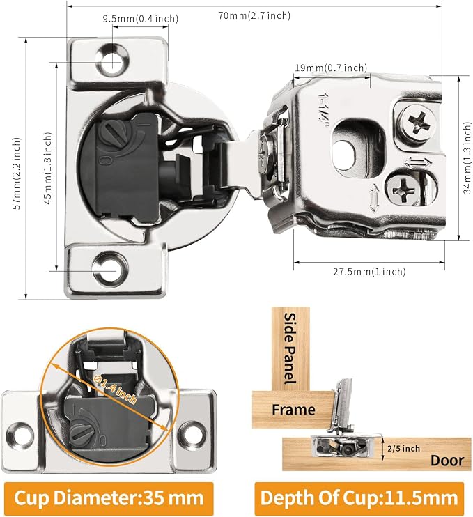 2 Pack 1-1/4" 4D Overlay Soft Close Concealed Hinges - Image 6