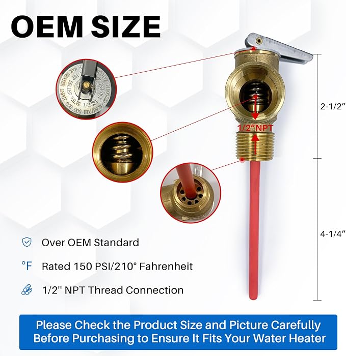 1/2'' Upgrade NPT 210°F 150 PSI Water Heater Relief Valve | - Image 4