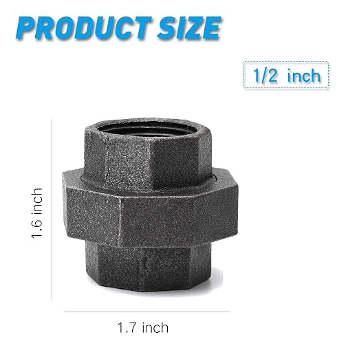 1/2" Industrial Malleable Cast Iron Union, Home TZH 4 Pack 1/2" Female Pipe - Image 2