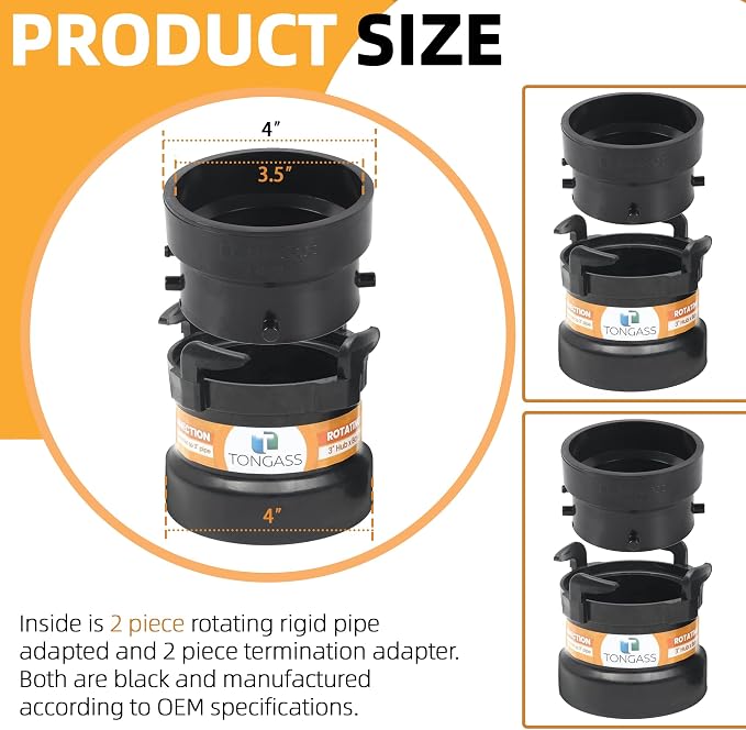 TonGass RV Sewer Hose Fitting Adapter to PVC | ABS Plastic, RV Sewer Connection - Image 2