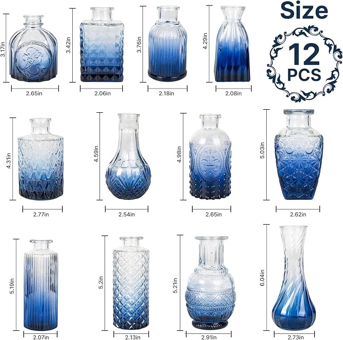 Clear Gradient Blue Glass Bud Vase Set of 12 Pcs, Small Bud Vases in Bulk - Image 4