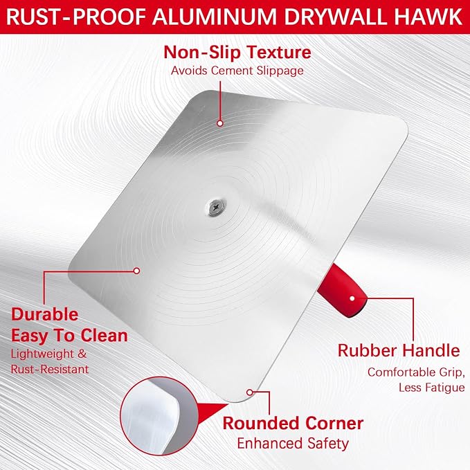 Drywall Hand Tool Kit, Aluminum Plaster Hawk and Finishing Trowel | 12"Mortar - Image 3