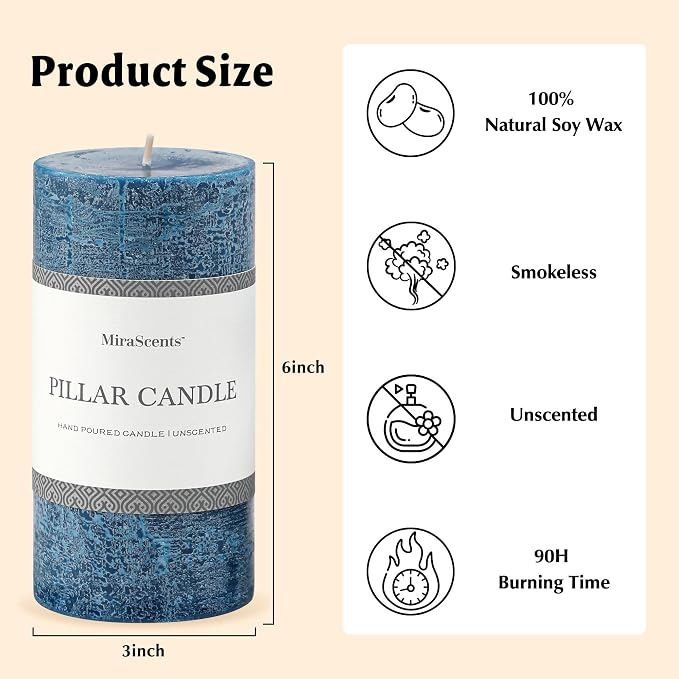 3x6 Inch Dark Blue Pillar Candles Set of 3 - Image 6