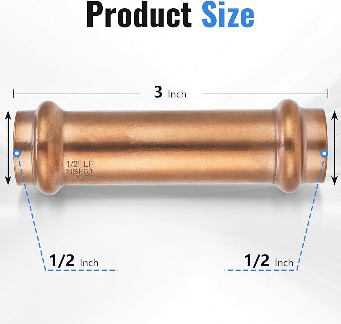 1/2" Copper Press Extended Repair Coupling NO Stop – Copper Press Coupling - Image 2