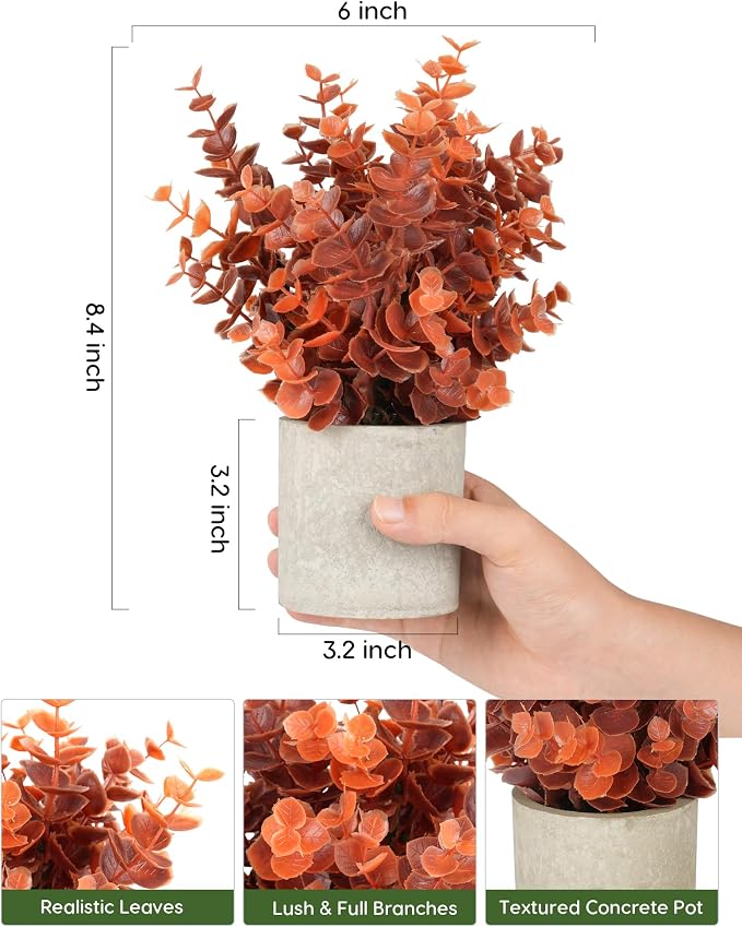 Velener 2 PCS Small Fake Eucalyptus Plant Artificial Potted Plants Indoor - Image 2