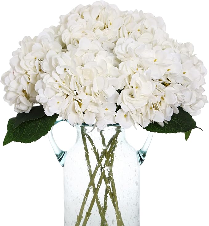 Kimura's Cabin 6pcs White Hydrangea Artificial Flowers Silk Fake Hydrangeas | by WeddingPartyArrangementBouquetsDecorationArtificialFlowers