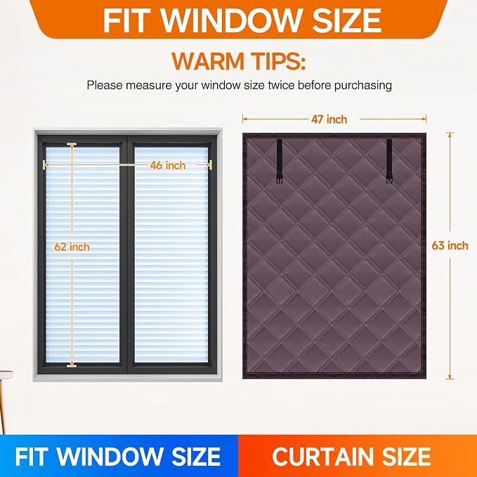 Winter Insulated Window Curtain 47"x63", Oxford Cloth Thermal Insulated Window - Image 2