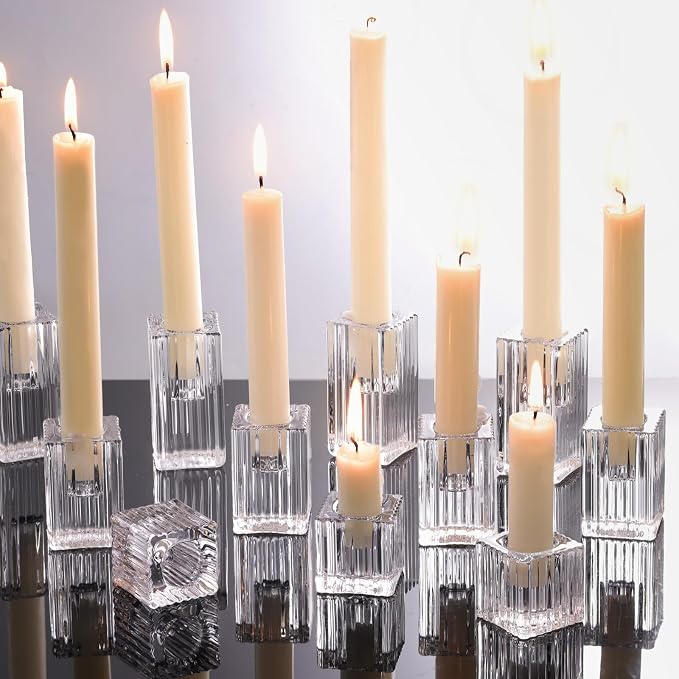 LETINE 12pcs Vertical Stripe Glass Candlestick Holders by LETINE