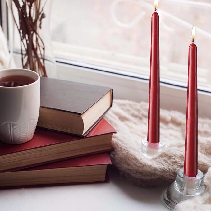 Howemon 14 Pack Dark Red Taper Candles 12 Inch Tall 3/4 Inch Thick Burn 10 Hours - Image 3