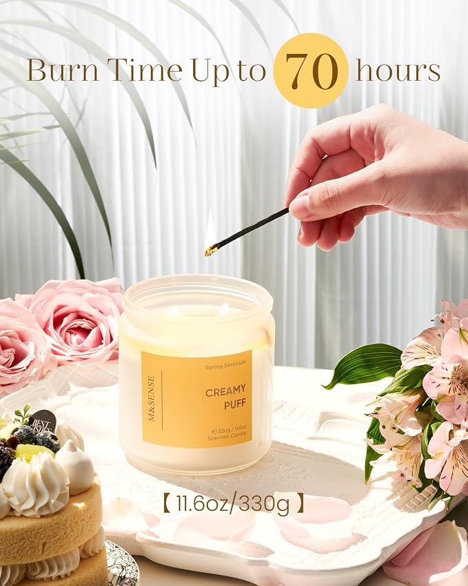 M&SENSE Sandalwood Gardenia Large Soy Candles, 11.6oz Natural Non Toxic | - Image 4