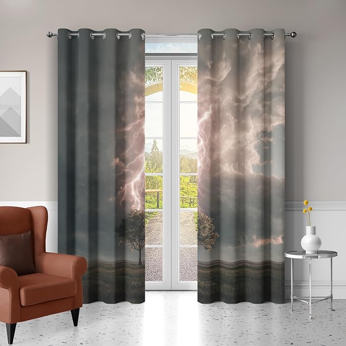 Lightning Curtains for Bedroom 63 Inch Length 2 Panels, Lone Tree Blackout - Image 2