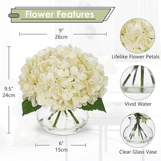 Hollyone Ivory White Hydrangea Artificial Flowers - Image 2