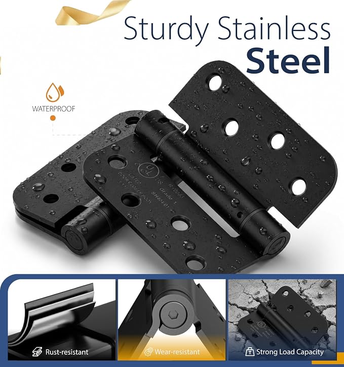 3-Pack 4 Inch Self Closing Door Hinges, 5/8" Radius Corners, Adjustable Tension - Image 4