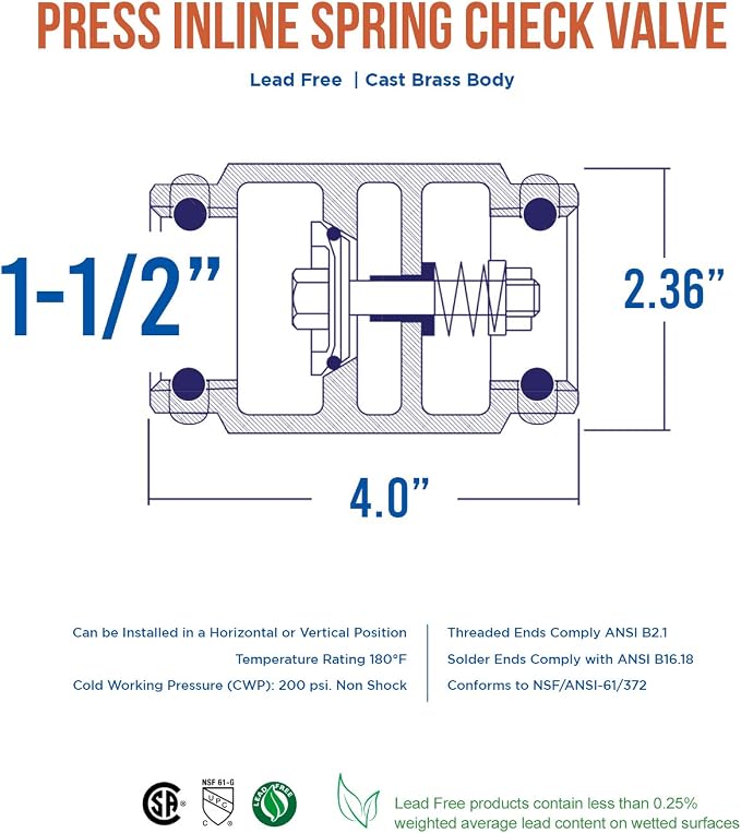 Midline Valve 372S334 Inline Spring Loaded Check Valve, Backflow Prevention - Image 5