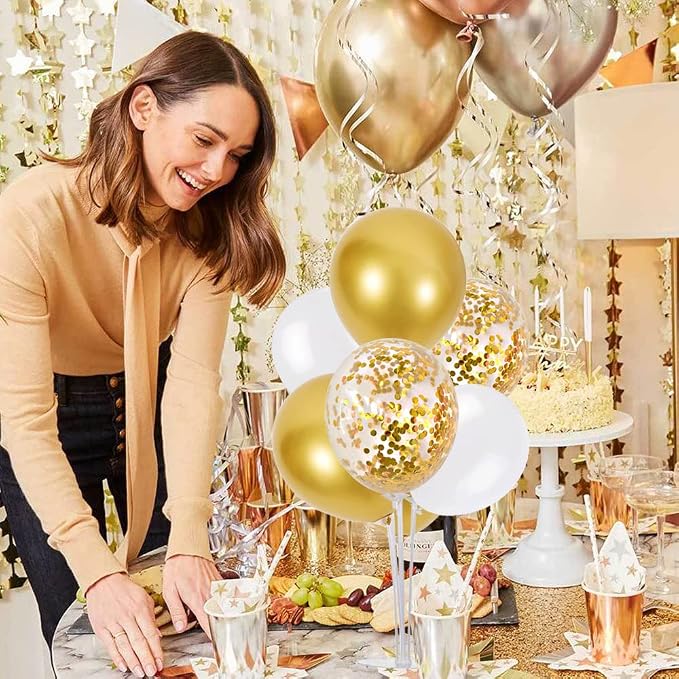 TONIFUL 4 Set White Gold Balloon Stand Balloon Centerpiece - Image 4
