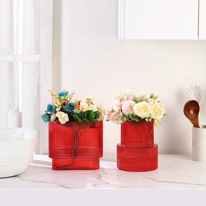 Red Glass Vases, Modern Glass Vase - Image 4