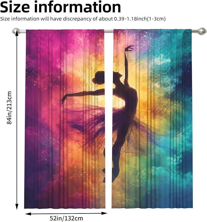Colorful Ballerina Nebula Window Curtains 2 Panels Set, 52 X 84 Inch Polyester - Image 3