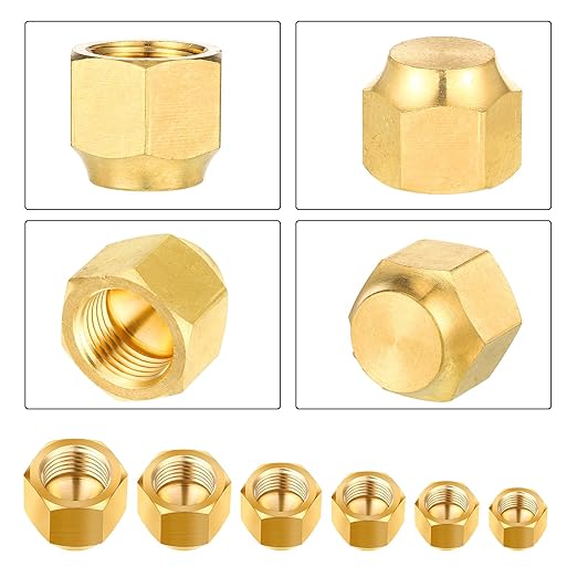Gisafai 6 Pcs Brass Pipe Caps Compression Cap Stop Valve Sae 45 Degree & Gas - Image 3