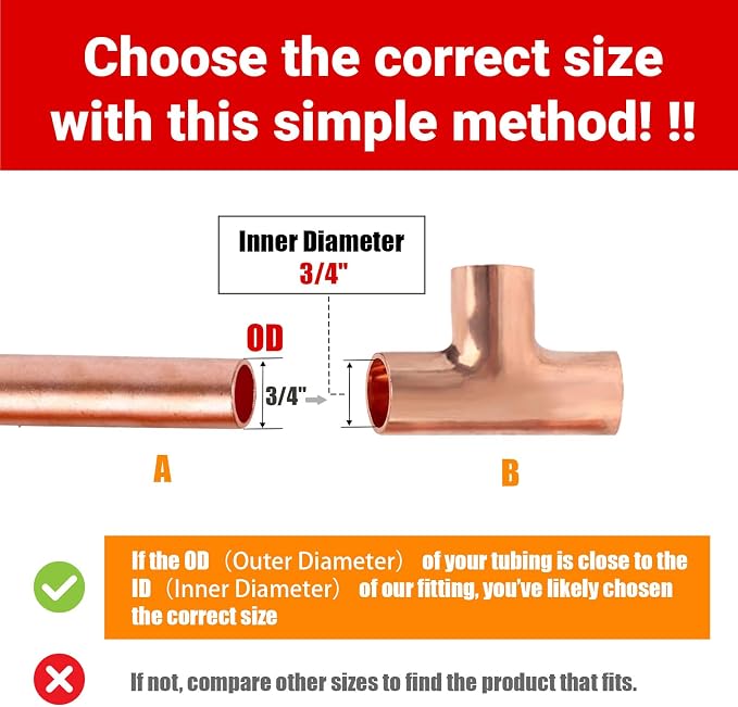 Copper Tee For 3/4"OD tubing, Copper Three-Way Fitting Welding Joint, Sweat - Image 3