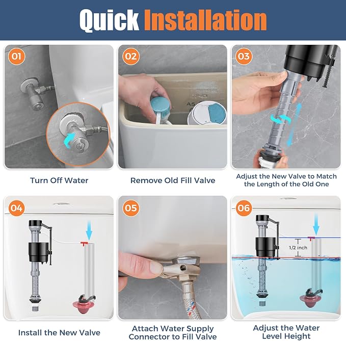 Universal Toilet Fill Valve Replacement Kit, Toilet Repair Kit Inside Tank - Image 6