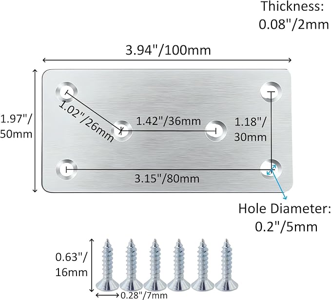 6Pcs Flat Straight Square Stainless Steel Connectors | - Image 2