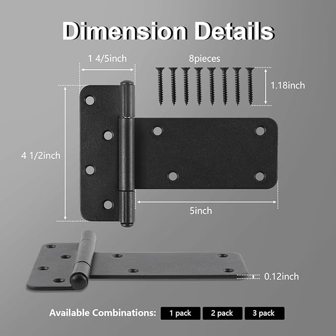 2 Pack 5" Door Hinges, 260 Lbs Capacity Heavy Duty Gate Hinges | Matte black - Image 2