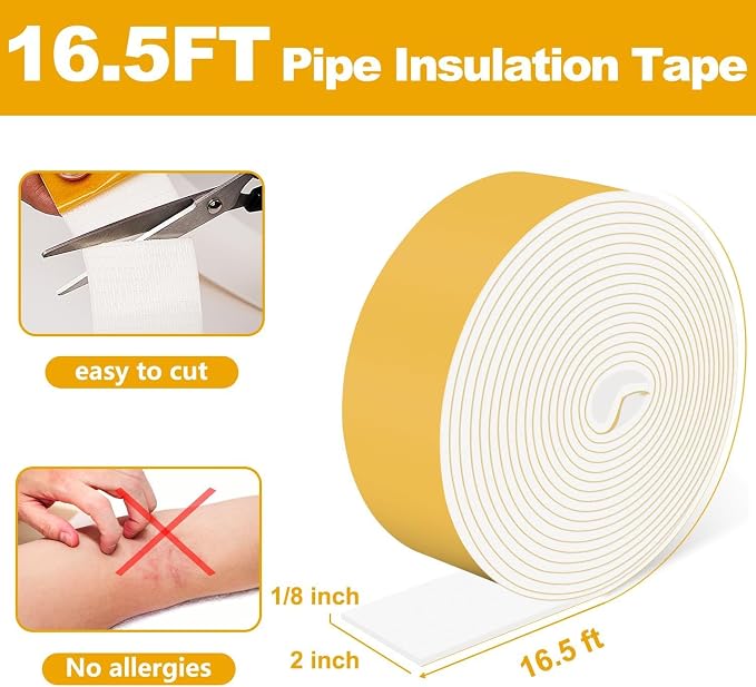 DEMEDO Pipe Insulation Tape, Pipe Wrap Insulation Foam Tape Self Adhesive - Image 8