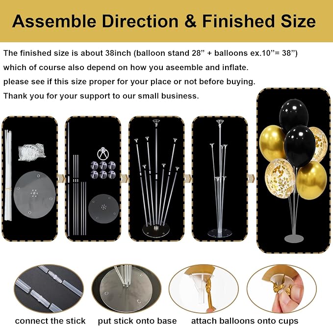ZJDHPTY 4 Set Black and Gold Balloon Stand Table Centerpieces Party Decor | - Image 4