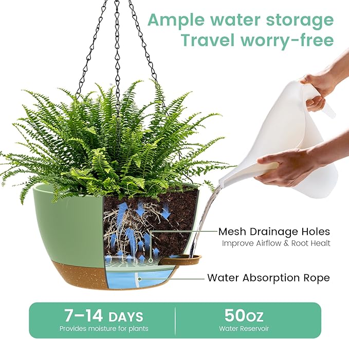 UOUZ 13 Inch 2 Pack Large Self Watering Hanging Planters - Image 3