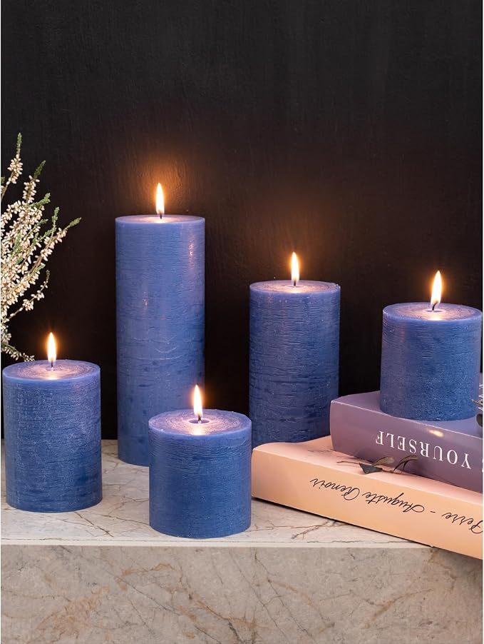 Dark Blue Pillar Candles 3x8 Inch – Set of 2 Unscented Dripless Large Candles - Image 7