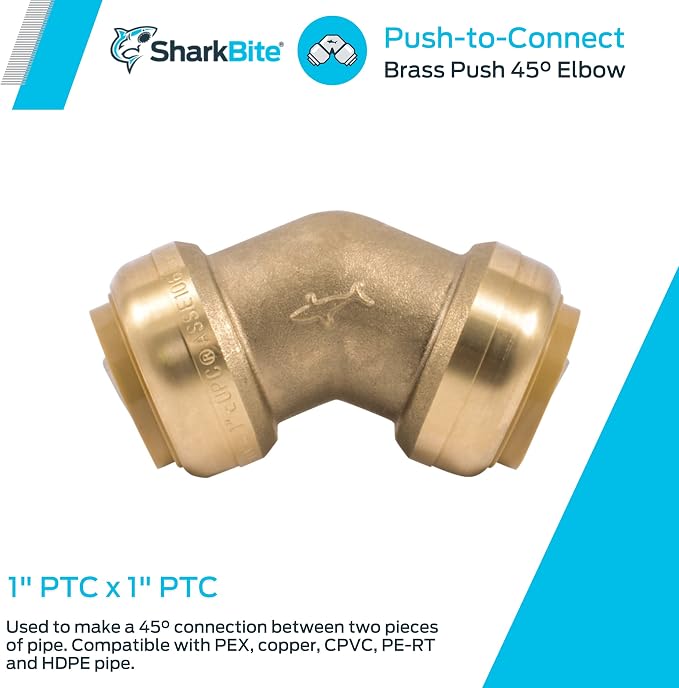 SharkBite 1 Inch 45 Degree Elbow, Push to Connect Brass Plumbing Fitting - Image 2