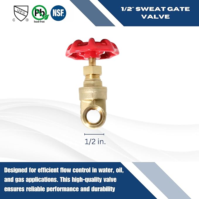 1 Pack XFITTING 1/2 inch Sweat Gate Valve - Image 7