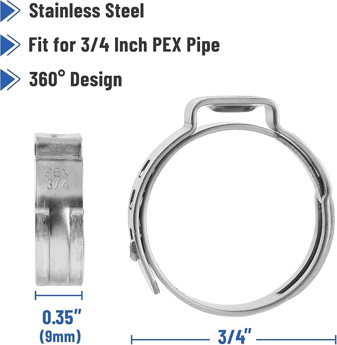 Bates- PEX Cinch Clamp Rings, "50 Pack, Stainless Steel, Pex Clamps - Image 3
