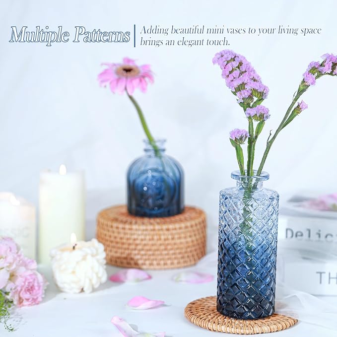 UPBUD Glass Blue Bud Vases Set of 5, Mini Flower Vase - Image 4