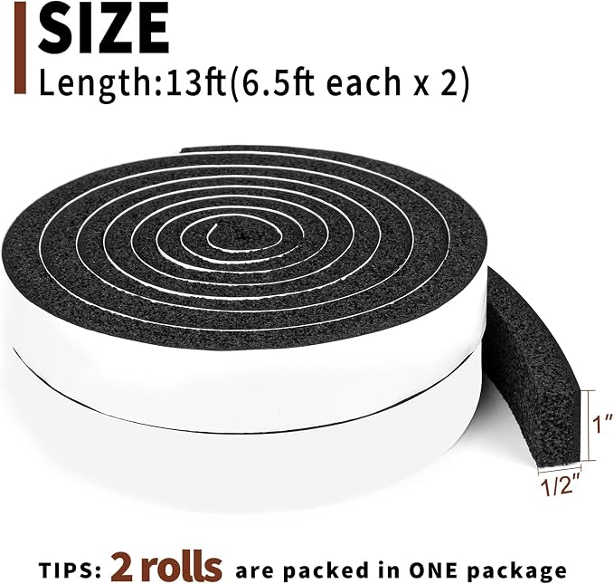 Yotache Maximum Compression Sponge 1" x1/2", 6.5 Ft Long 2Pcs | Rubber Foam - Image 4