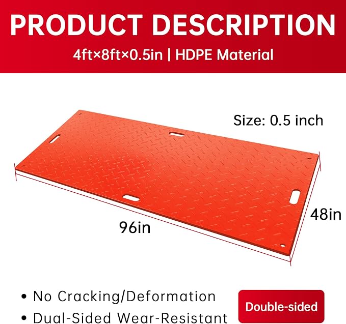 12Pcs 4'x8' Ground Protection Mats w/22 Connectors, Double Sided Diamond Tread - Image 2