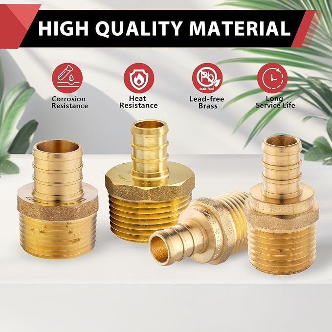 100PC Pex Barb Crimp Brass Fittings 1/2 Inch x 1/2 Inch NPT Male Adapter | ASTM - Image 6