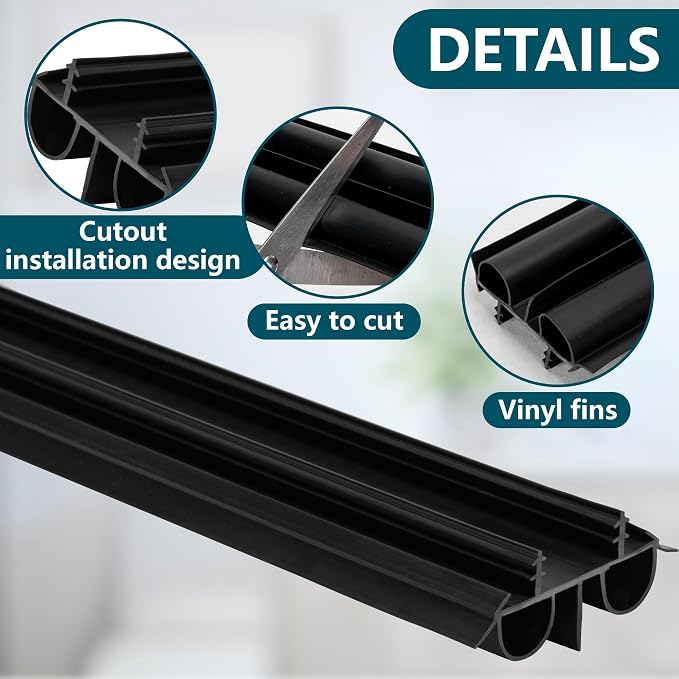 2 Pcs 36" Double Bubble Kerf Door Sweep Kit, Door Bottom Seal Weatherstrip | - Image 3