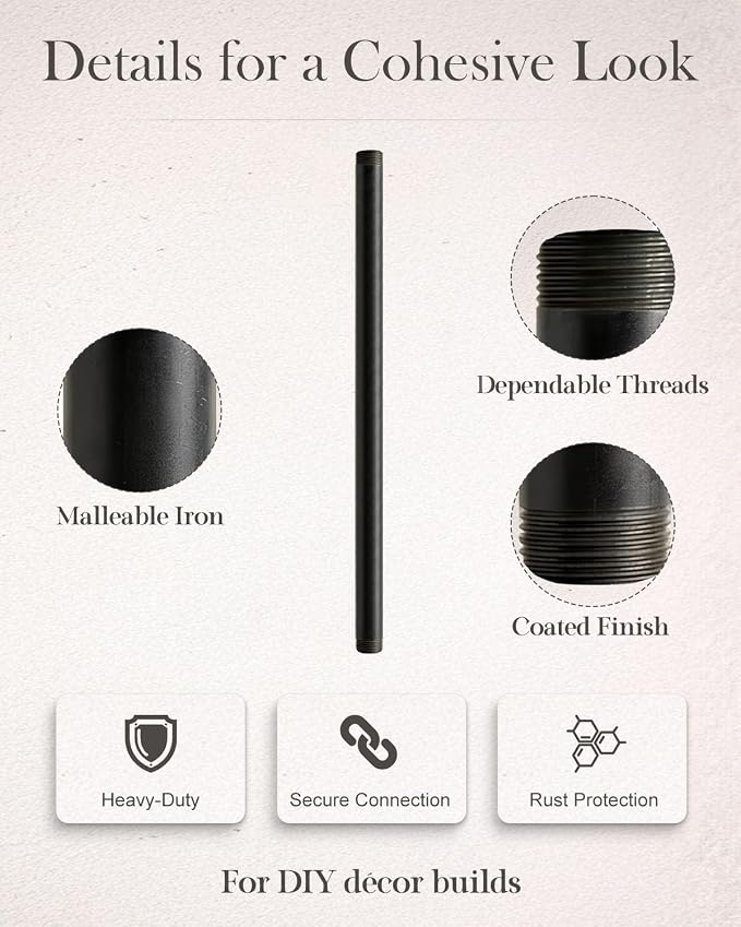 10 Pack 1/2 x 14 Inch Black Pipe Malleable Steel Nipples Fitting | DIY - Image 5