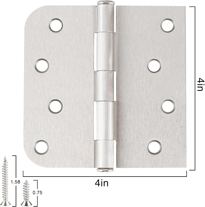 3 Pack Door Hinges Satin Nickel 4" Square Rounded and 5/8" Radius Corners | - Image 3