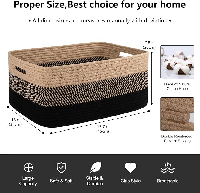 OIASKET Large Storage Basket for Organizing, Woven Rope Basket for Shelves - Image 2